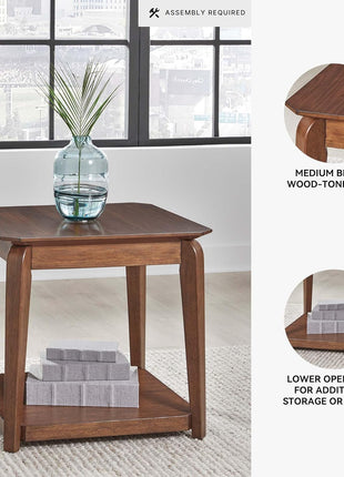 Trenmour Mid-Century Modern End Table with Open Lower Shelf in Light Brown Finish by Signature Design by Ashley
