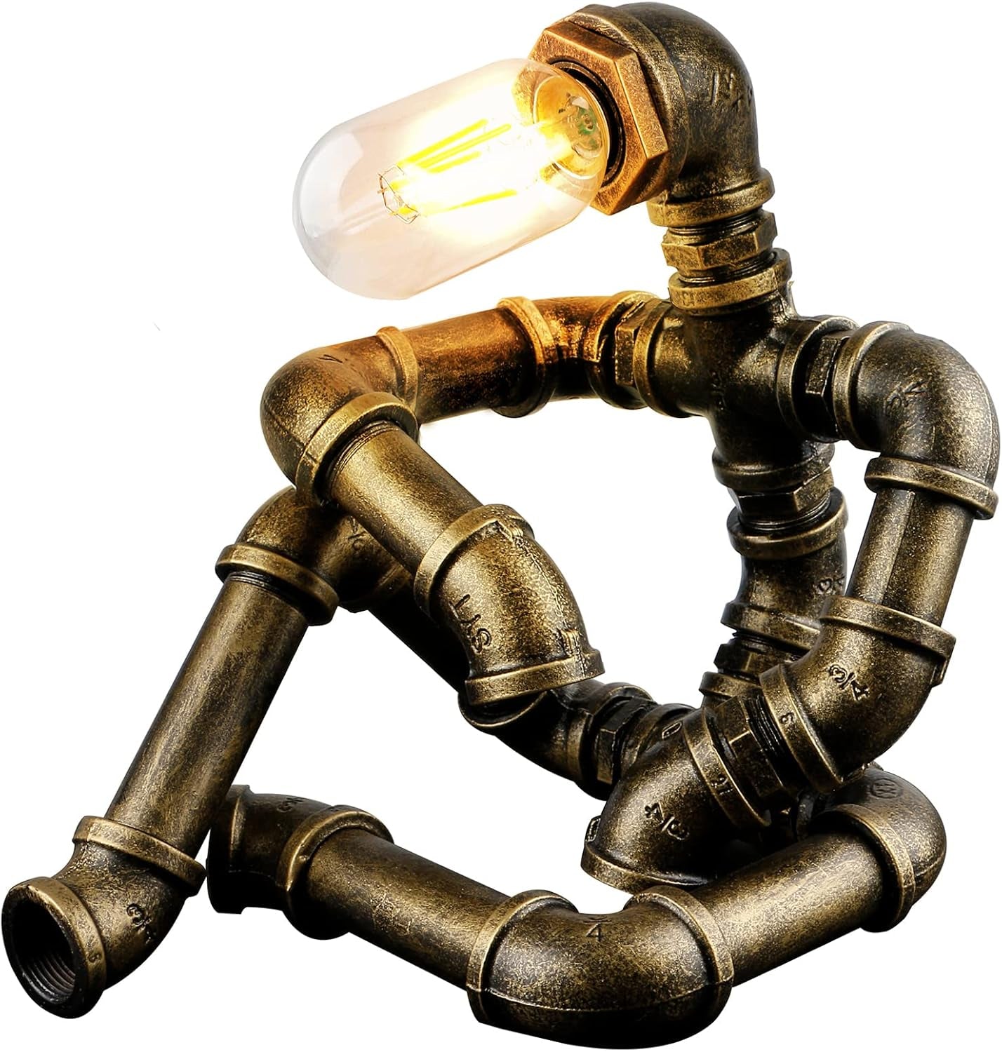 Steampunk Table Lamp, Creative Robot Style Desk Lamp Vintage Industrial Water Pipe Light for Bedside Table Nightstand Bar Restaurant Café