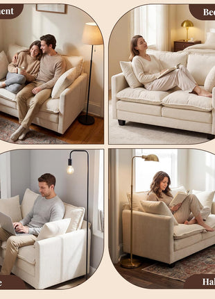 Upgraded Loveseat Sofa with 3-Layer Cushion, 27" Deep Seat, and 2 Washable Pillows, Ideal for Small Spaces, 50-Inch Beige