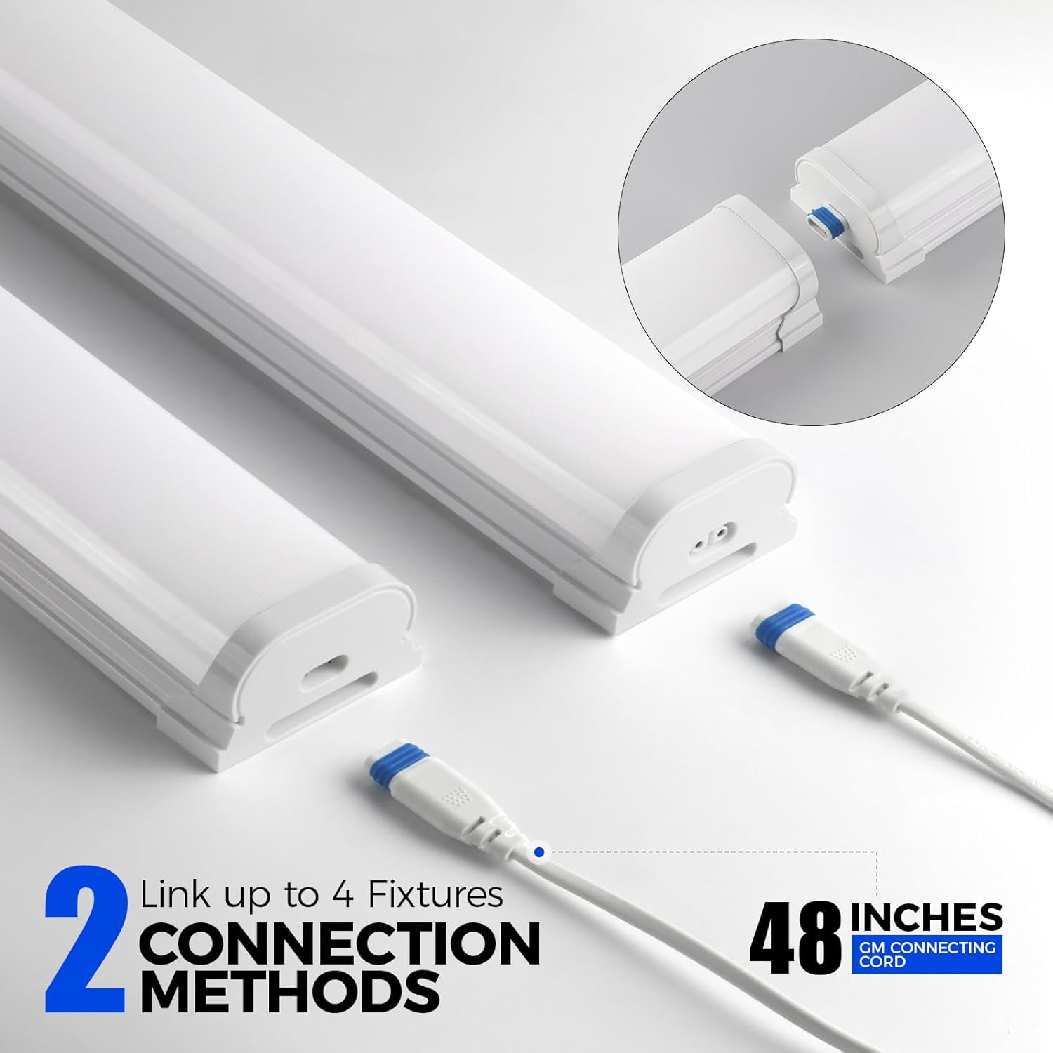 LED Shop Lights for Workshop 4FT, 5000K Daylight White, 45W, 5000LM, Hidden Wiring, Linkable 4FT Light Fixture Cord with On/Off, Frosted Cover, LED Ceiling Light for Garage, Kitchen, 2 Packs