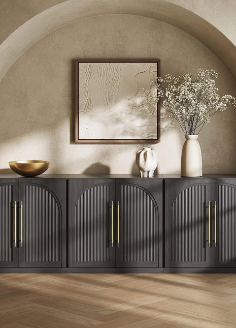 97'' Arched Buffet Cabinet Set of 3 Modular Sideboards with Double-Arc Wood Doors, Adjustable Shelves, Classic Modern Design for Dining Room, Living Room, and Entryway (Ebony)