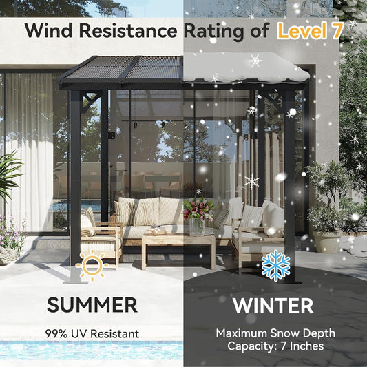 8’X10’ Gazebo, Wall Mounted Gazebos Pergola on Clearance, Outdoor Patio, Large Wall-Mounted Heavy Duty Awnings for Patio, Decks, Backyard (Black)