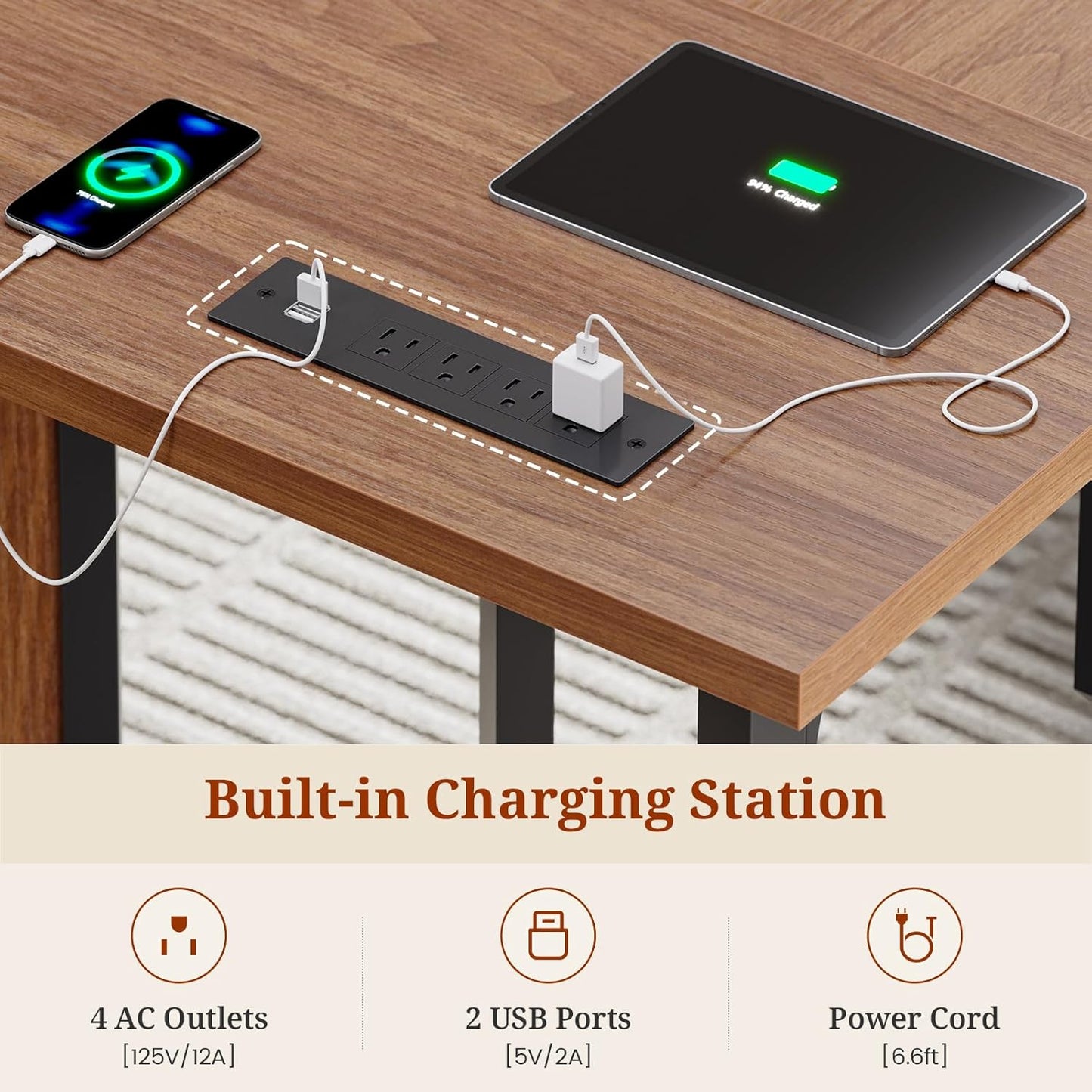 63" Executive Desk with Mobile File Cabinet, Large Office Desk with Drawer, Modern L Shaped Desk with Power Outlets, Storage Shelves, Corner Computer Desk Business Workstation Set (Walnut)