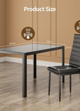 Contemporary 5-Piece Dining Table Set for Four with Tempered Glass, Perfect for Home, Kitchen, Living Room, and Dining Room (Black)