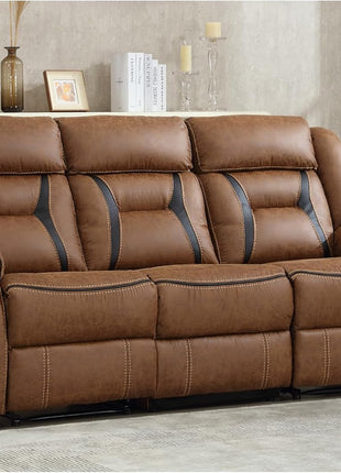 Faux Leather 3-Seat Manual Reclining Sofa for Living Room and Meeting Room, Brown
