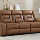Faux Leather Manual Reclining Sofa, 3 Seat Recliner Sofa Chair, Couch Furniture for Living Room, Furniture, Meeting Room, Brown (3 Seat Sofa)