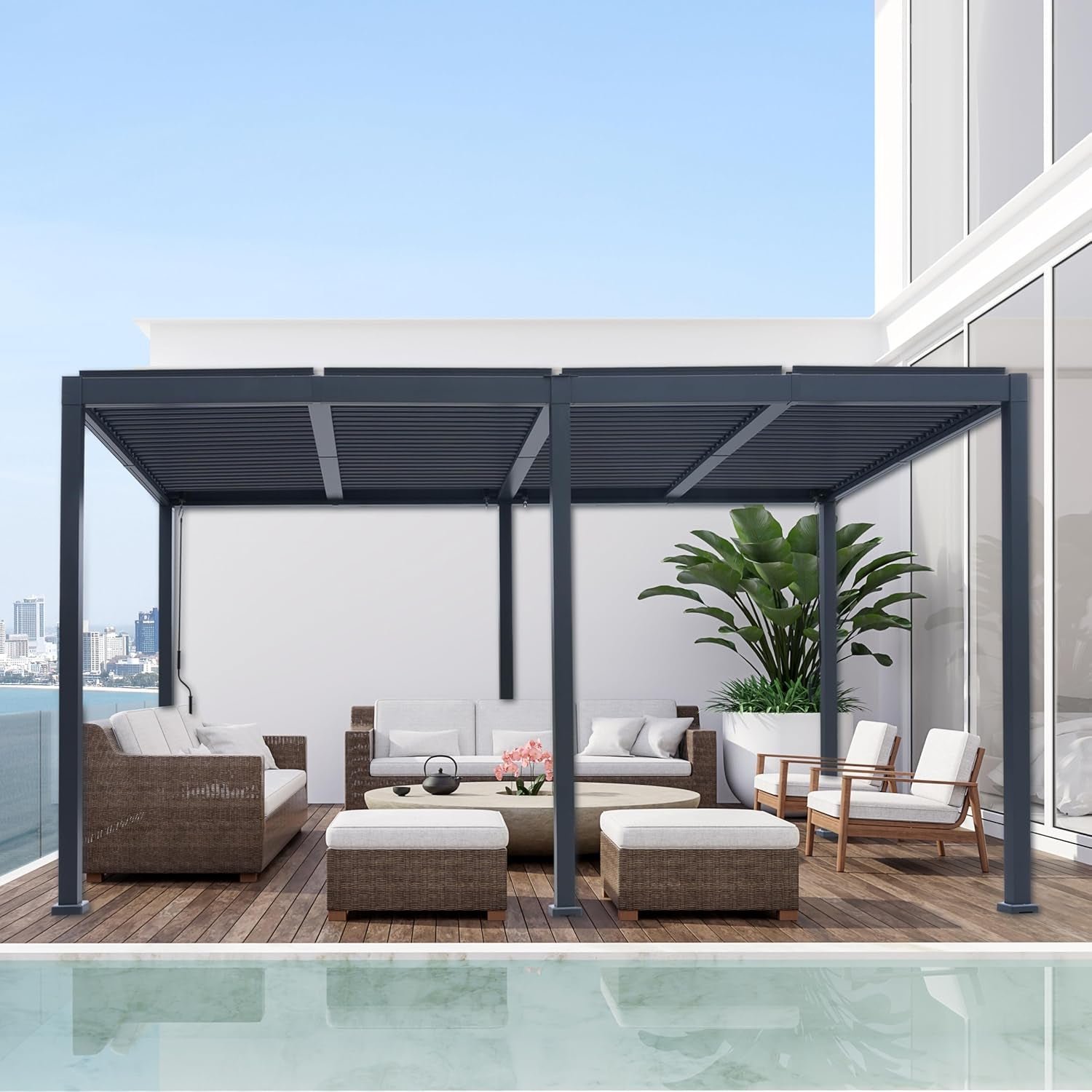 Patio Pergola Canopy Modern Aluminum Pergola with Adjustable Louvered Gazebo for BBQ, Backyard,Party, Lawn,Garden (Dark Gray, 10X20FT)