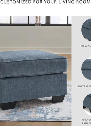 Cashton Contemporary Accent Ottoman by Signature Design by Ashley, Faux Wood Finished Exposed Feet, Foam Cushion, Crosshatched Upholstery, 30" x 24", Blue