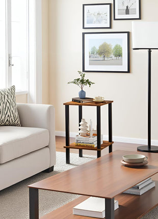 Set of 2 End Tables with Dual-Tier Storage Shelves for Living Room and Bedroom, Perfect for Compact Spaces, Model TB01BB035