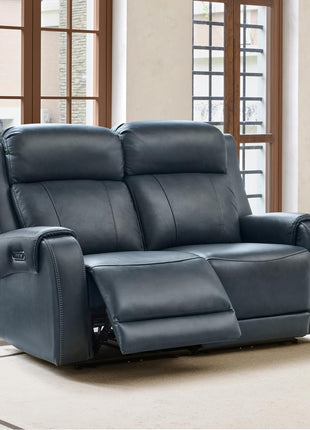 Genuine Leather Power Recliner Sofa with Wall Hugger Design, Dual Motors, USB Charging Ports, Ideal for Living Room and RV, Saddle Leather Finish