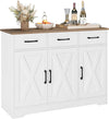 Modern Farmhouse Sideboard Buffet Cabinet, Barn Doors Buffet Storage Cabinet with Drawers and Shelves, Wood Coffee Bar with Storage for Kitchen, Dining Room, Living Room, White