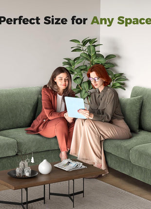 70-Inch Corduroy Sofa for Living Room, Tool-Free Assembly, Comfortable 3-Seater Loveseat with 21-Inch Deep Seats and 2 Pillows, Ideal for Bedroom Use, Green Finish
