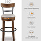 Valebeck | 30″ Farmhouse Pub-Height Swivel Barstool with Back – Upholstered Cushion, Nailhead Trim, Metal & Wood Frame, Brown