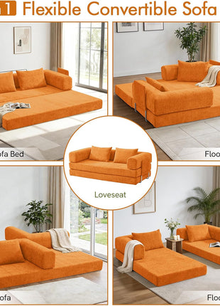 5-in-1 Corduroy Orange Sofa Bed with Storage - No Assembly Required, Ideal for Living Room and Bedroom Use