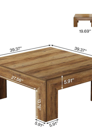 39.4-Inch Square Coffee Table - Farmhouse-Style MDF Accent Table with Durable Wooden Legs and Simple Assembly in Rustic Brown