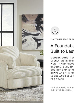 Ashley Signature Design Tie-Breaker Cozy Contemporary Manual Press-Back Swivel Glider Rocker Recliner with Two Bolster Pillows and Hidden Storage in White