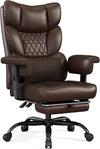 Big and Tall Office Chair with Footrest, High Back Executive Desk Chair with Adjustable Lift Armrest, 155°Recline，Lumbar Support Pillow, Faux Leather Gaming Chairs for Home or Office Brown