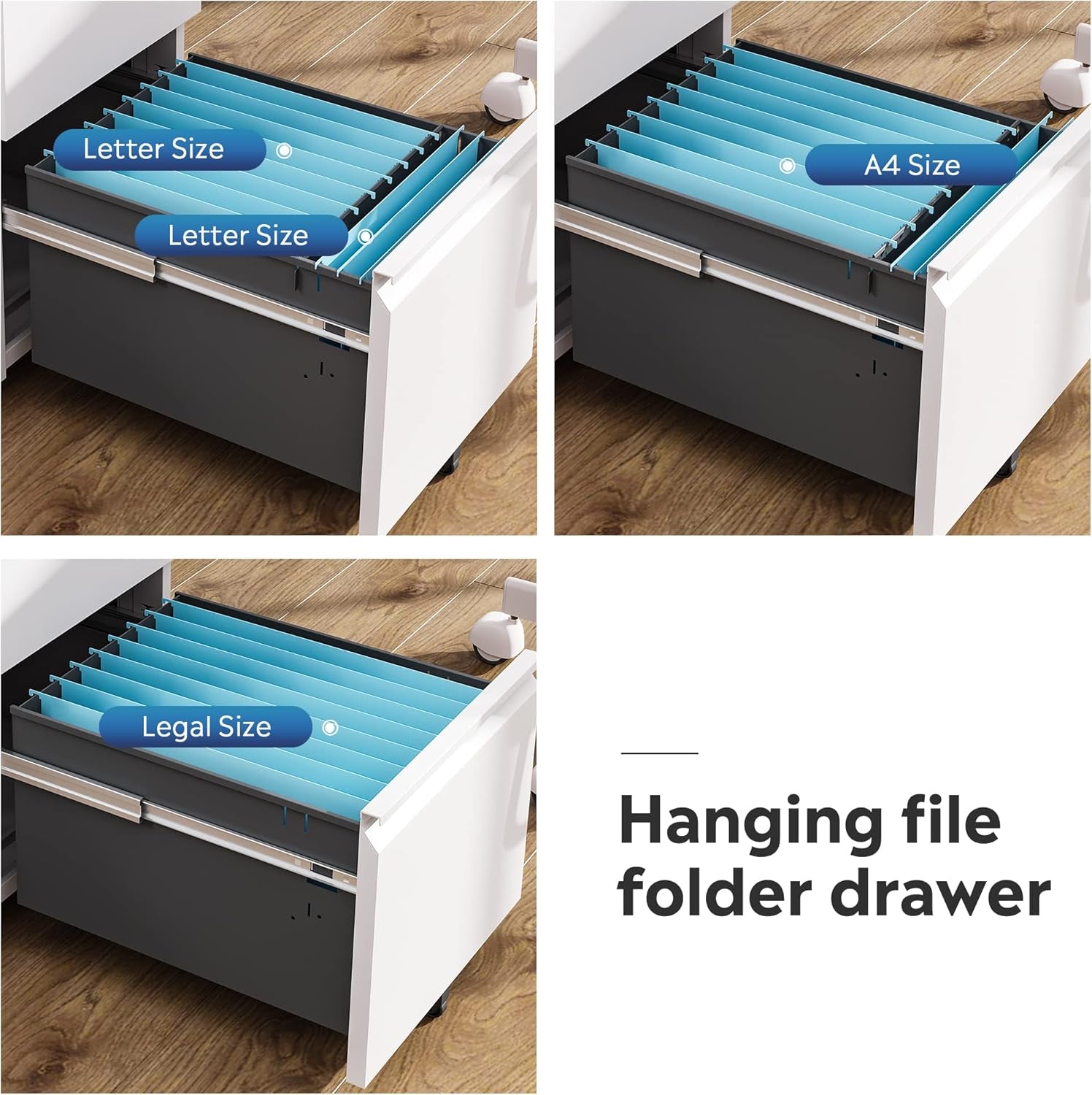 2 Drawer Mobile File Cabinet with Lock, Commercial Vertical Filing Cabinet for Home Office, White