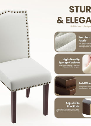 Set of 6 Upholstered Parsons Dining Chairs with High-Density Cushions, Solid Wood Legs, and Nailhead Trim in Beige - Ideal for Dining Room, Kitchen, and Living Room