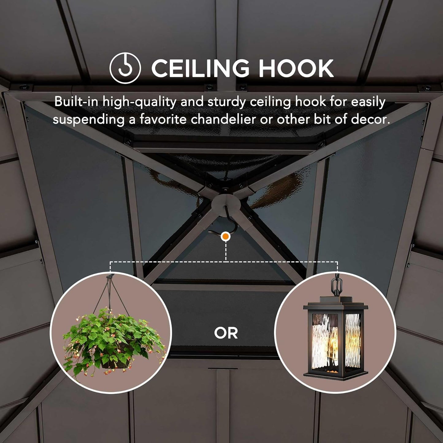 Hardtop Gazebo 11 X 11 Ft. Cedar Framed Wood Gazebo with Brown Steel and Polycarbonate Hip Roof Hardtop for Garden, Backyard Shade