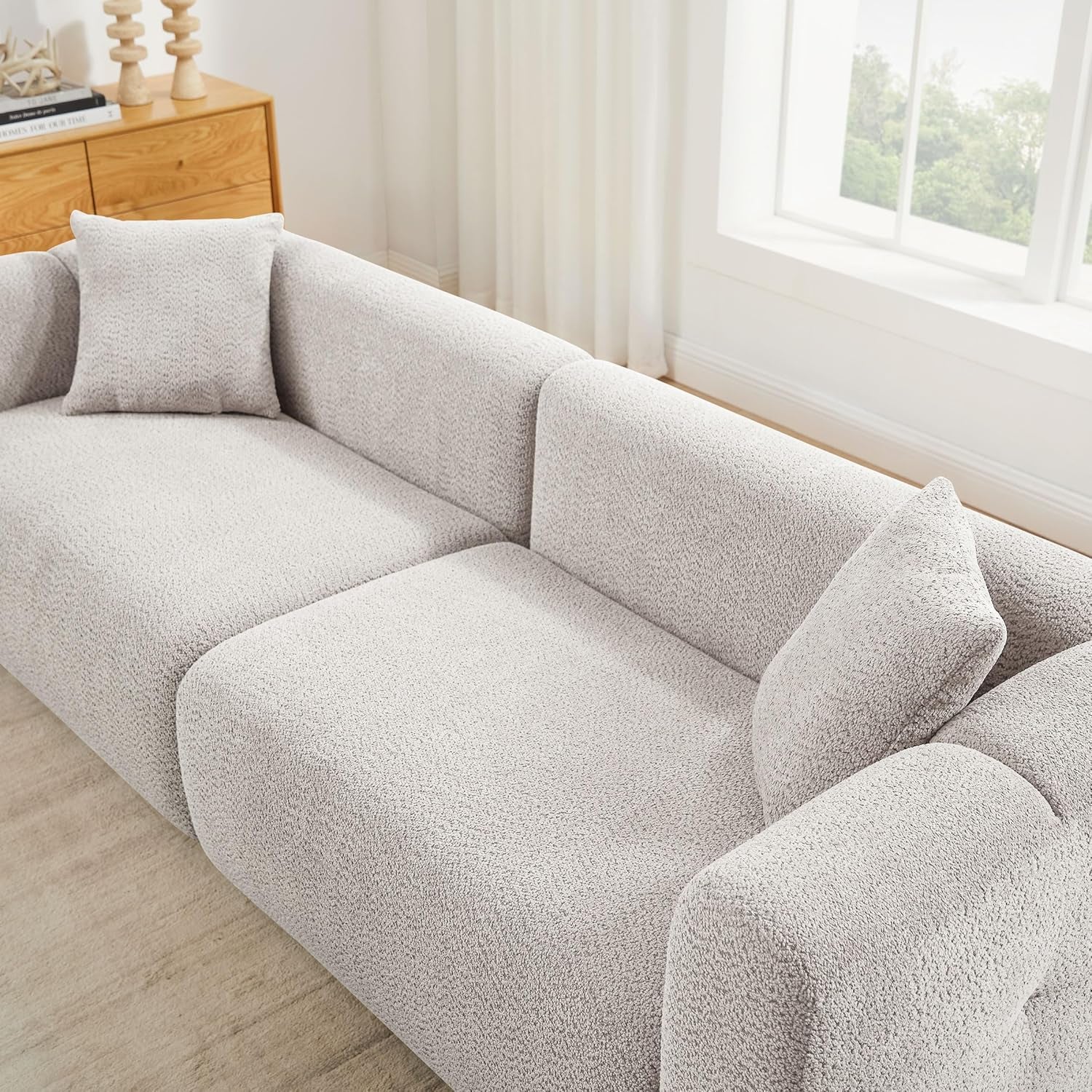 Living Room Furniture Sets Include 95" Sofa & 42" Armchairs, Boucle Upholstered Oversized Couch with Pillows, Living Room Furniture Set for Bedroom Apartment (Light Khaki, 1 Sofa+1 Chair)