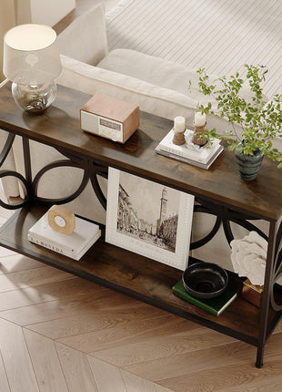 47.2-Inch Industrial Narrow Console Table with Storage, Vintage Rustic Brown Design for Entryway and Living Room