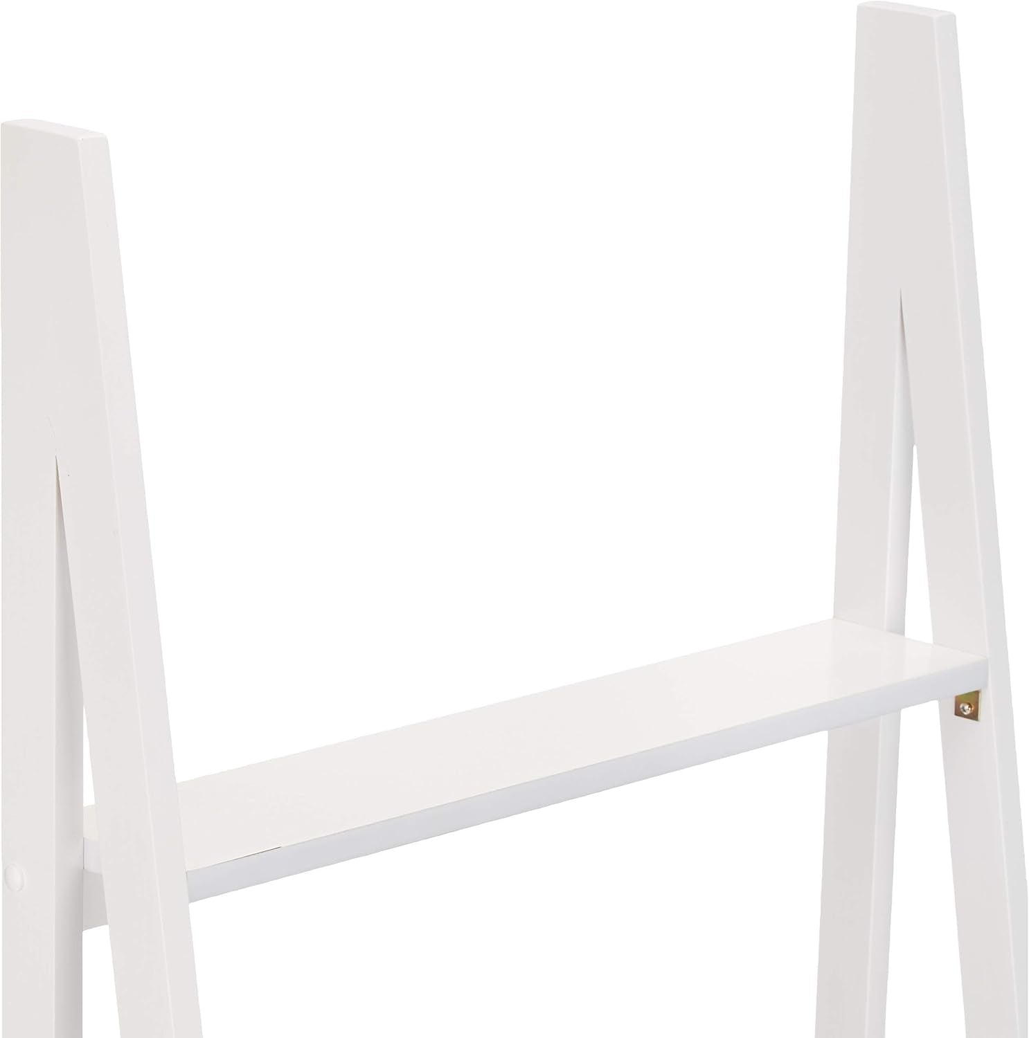 Ladder Bookshelf Organizer, 5-Tier, Solid Rubberwood Frame, White Finish, 14D X 24.8W X 70.1H In