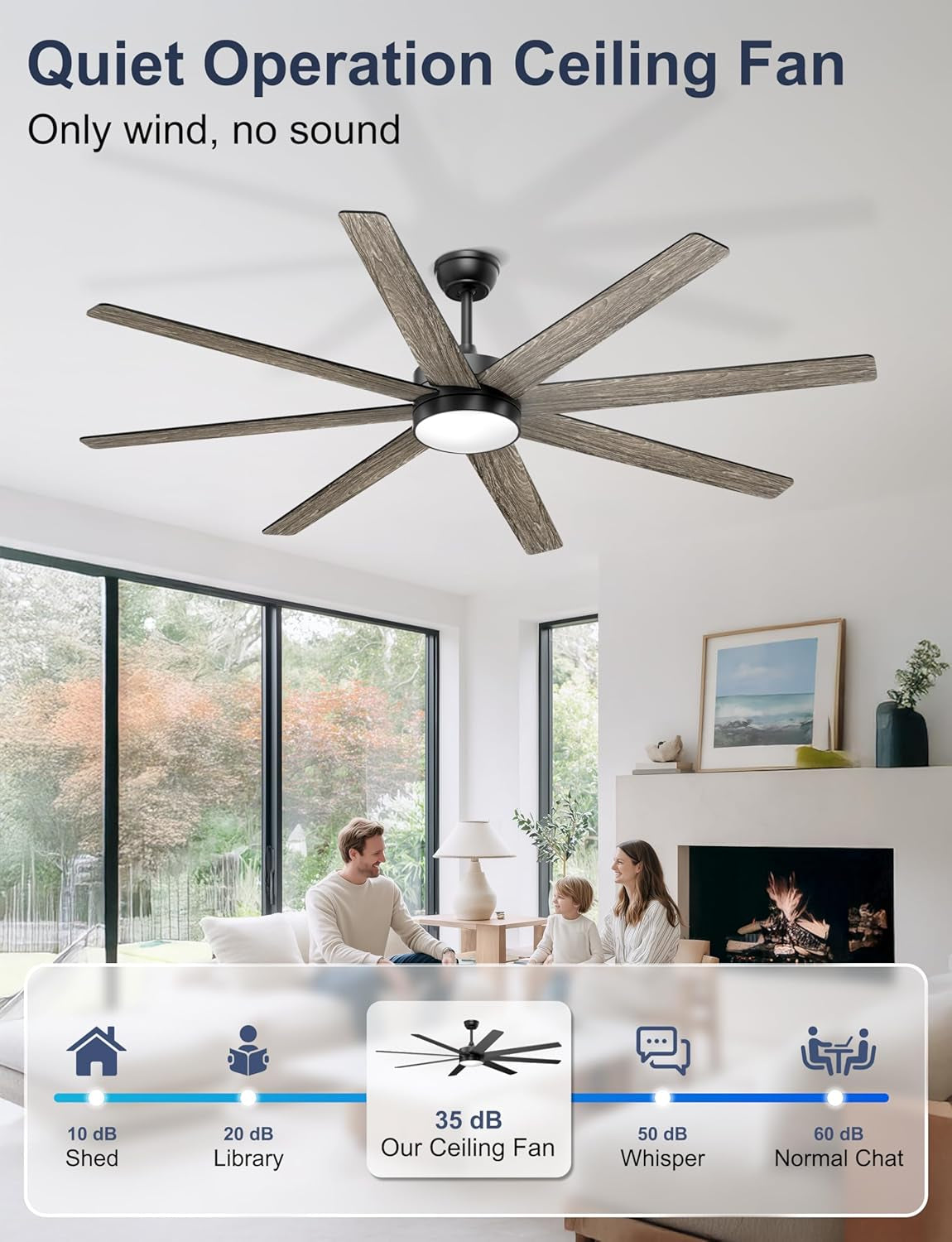 72'' Large Ceiling Fans with Lights, Modern Black Ceiling Fan Remote/App Control, Dimmable, Quiet DC Motor Big Ceiling Fan for Indoor/Covered Outdoor