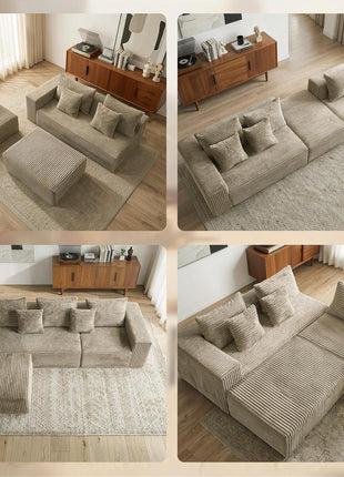 109" L-Shaped Modular Sectional Sofa with Deep Seating, Corduroy Upholstery, Comfortable Sleeper Futon Bed, Left Facing Configuration