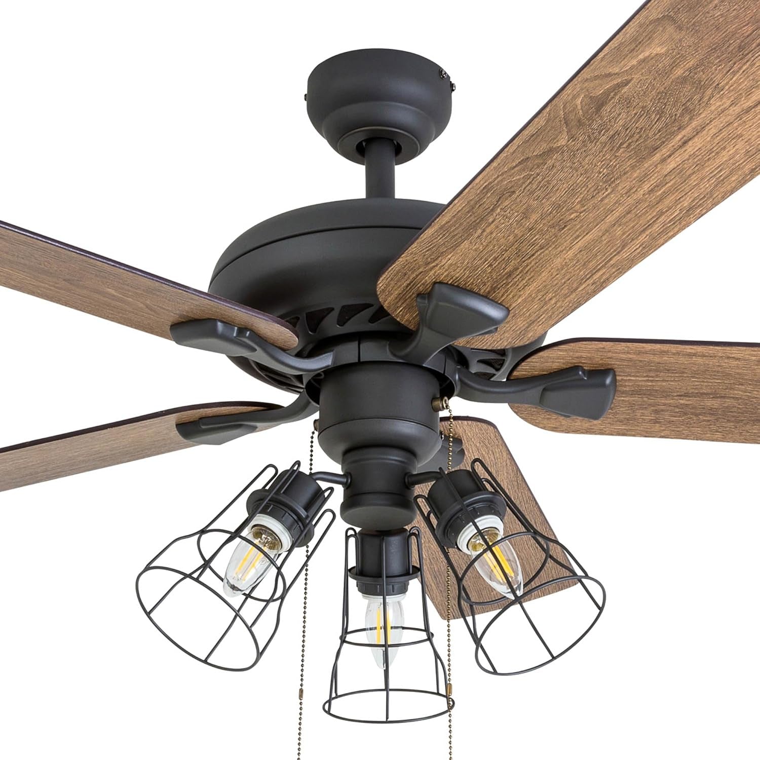 Lincoln Woods, 52 Inch Industrial Style LED Ceiling Fan with Light, Pull Chain, Three Mounting Options, 5 Dual Finish Blades, Reversible Motor - 50581-01 (Bronze)