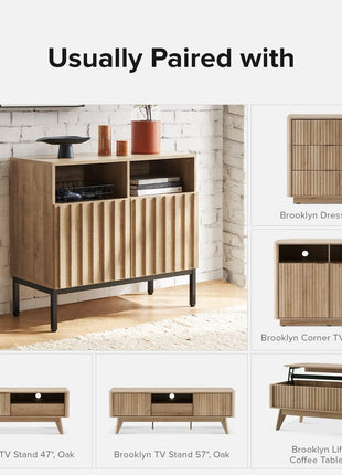 Norwin Storage Cabinet - Sturdy Modern Rustic Industrial Buffet Sideboard with Fluted Accents, Oak Wood TV Stand and Media Console for Living Room (Double)
