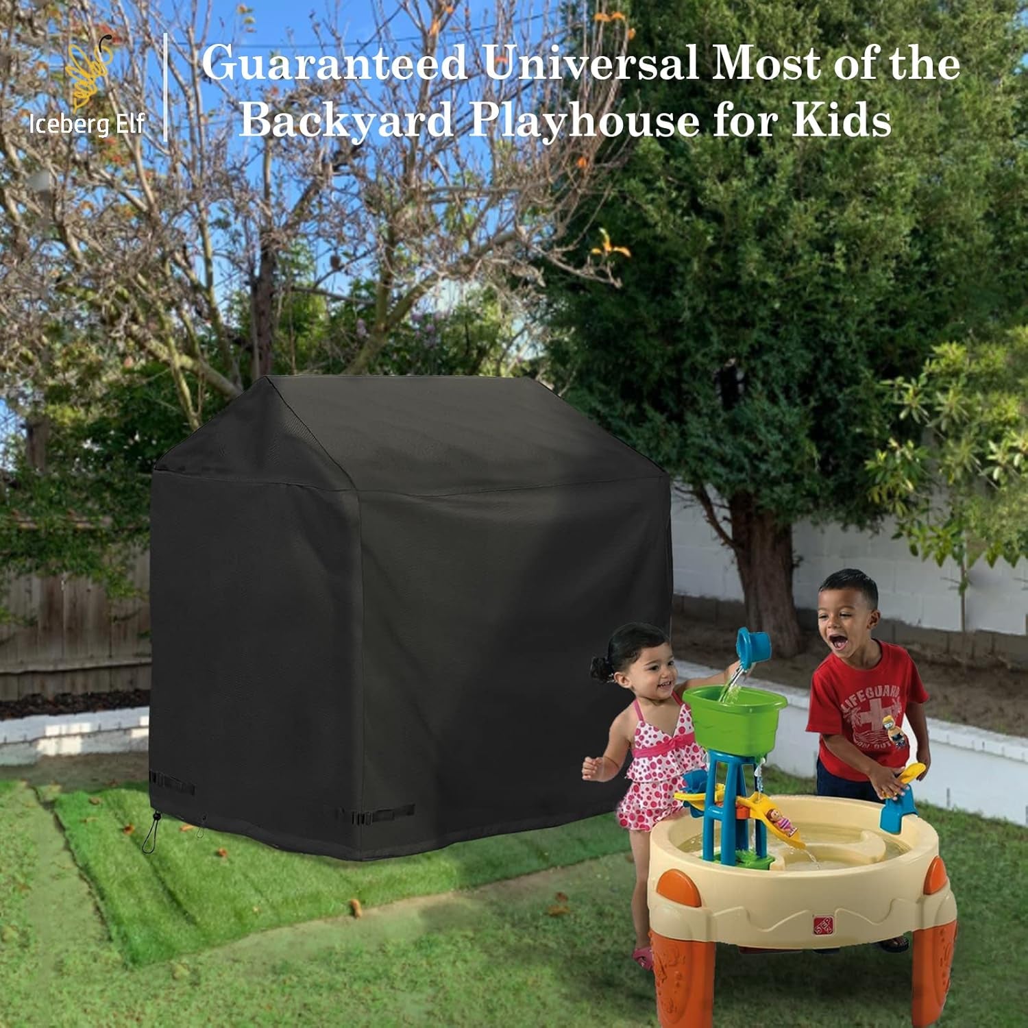 Large Outdoor Playhouse Covers Waterproof, 80" L X 55" W X 63" H Sun Protection Dust, 420D Heavy Duty Oxford Fabric,Large Playhouse Cover,Black