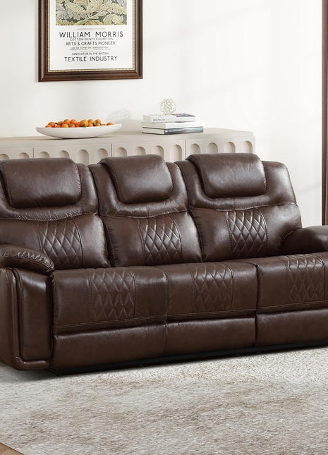 Genuine Leather Three-Seat Manual Reclining Sofa with Overstuffed Armrests, Ideal for Living Rooms, Meeting Rooms, and Bedrooms, Dark Brown