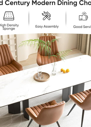 Contemporary Dining Chair Set of 6, Comfortable Upholstered Fabric Kitchen Side Chairs with Thick Cushions and Metal Legs, Brown