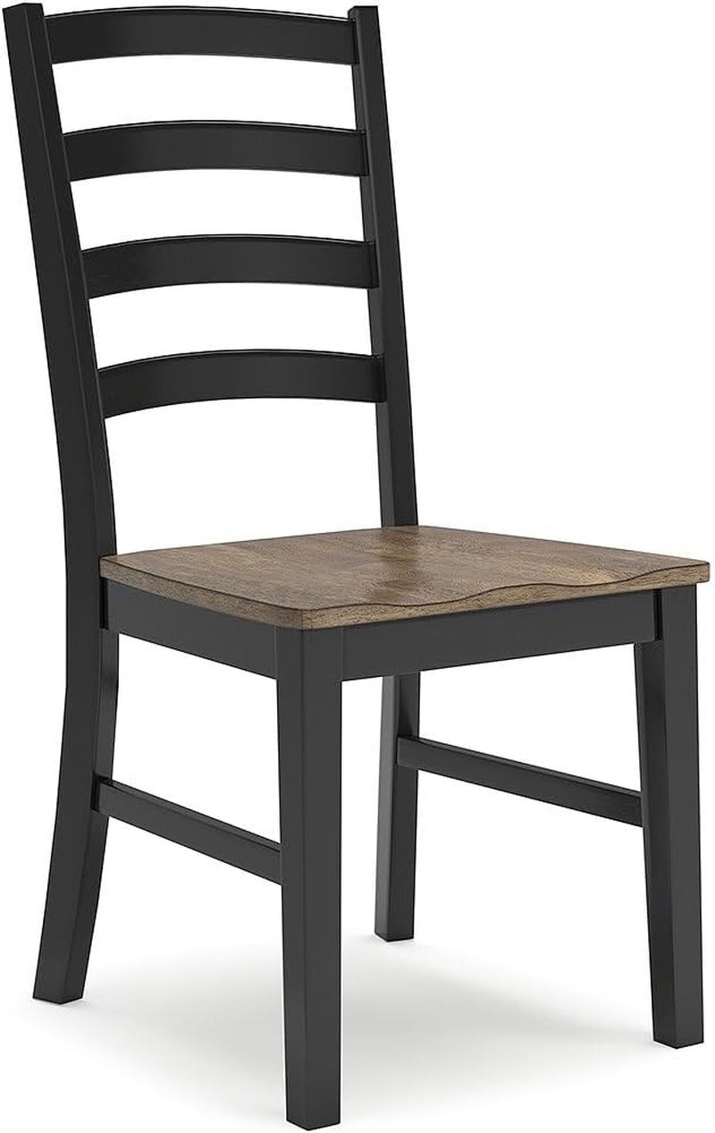 Wildenauer Armless Dining Chair, Set of 2, Ladderback Design, 19" W X 23.25" D X 39" H, Black & Light Brown with 2-Tone Finish