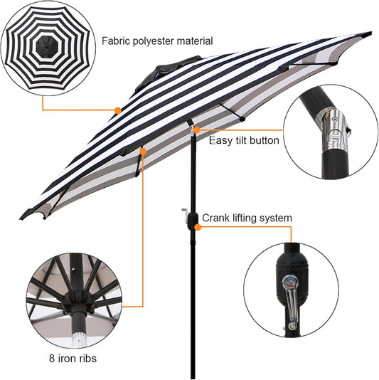 9' Outdoor Patio Umbrella, Outdoor Table Umbrella, Yard Umbrella, Market Umbrella with 8 Sturdy Ribs, Push Button Tilt and Crank