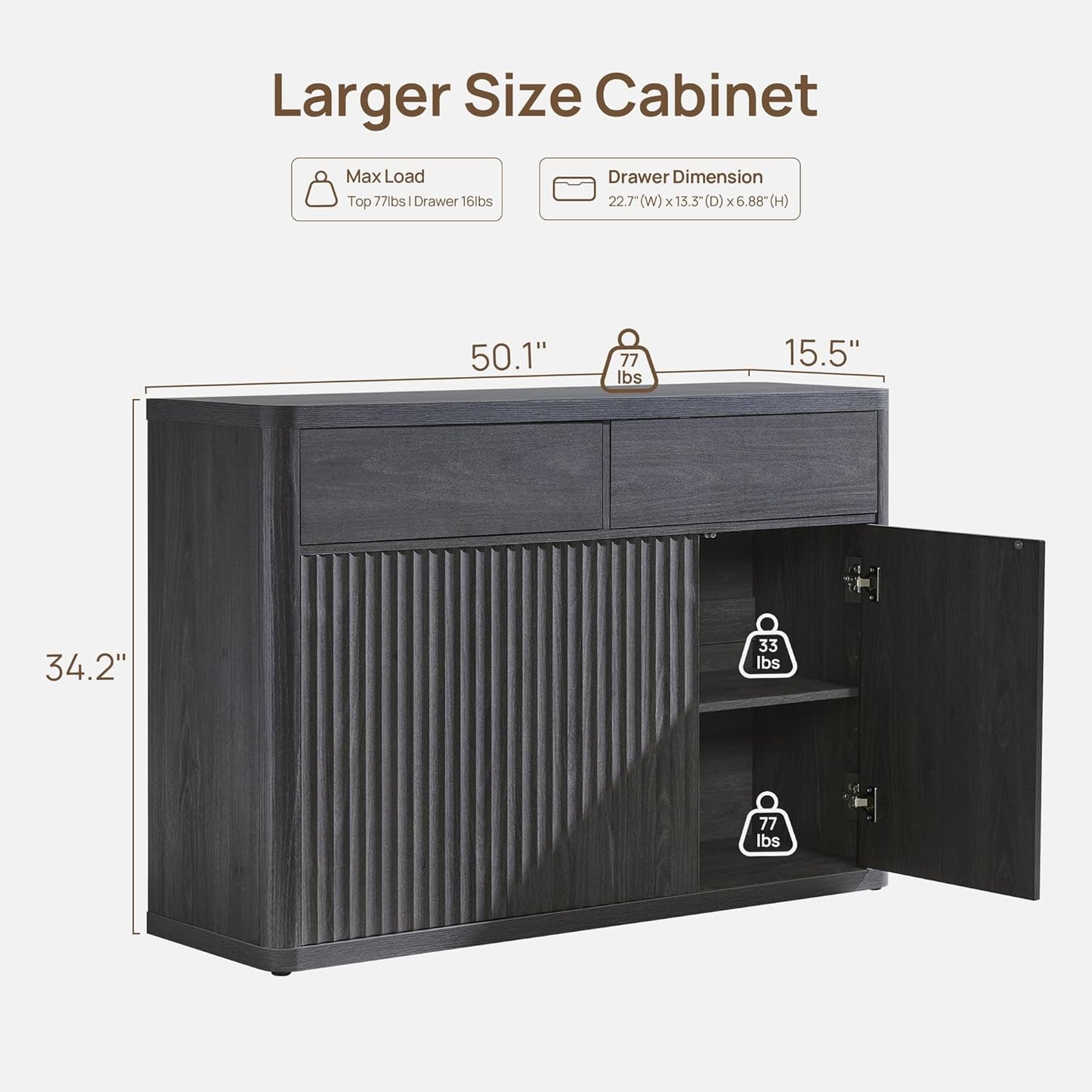 Buffet Cabinet with Storage - Storage Cabinet Sideboard with Doors & Shelves Accent Credenza Buffet Table with 2 Drawer Buffets & Sideboards for Living Room Dining Room Kitchen Entryway Office