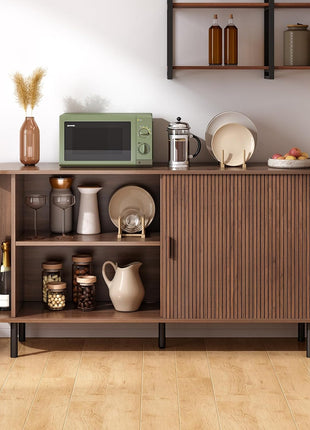 63-Inch Contemporary Sideboard Buffet Cabinet with Sliding Door and Adjustable Shelf, Elegant Storage Solution for Kitchen and Entryway in Walnut Finish