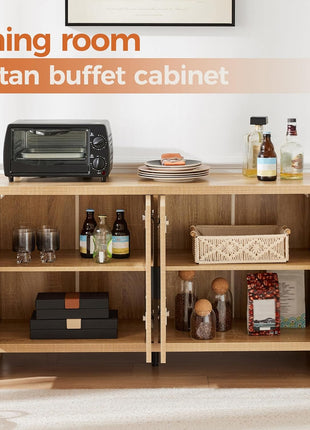 Rattan Buffet Cabinet with Adjustable Shelves, Versatile Sideboard for Kitchen, Living Room, and Dining Room