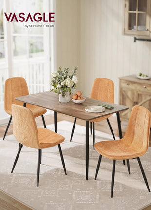 Set of 2 Dining Room Chairs with Metal Frame, Adjustable Feet, and Easy-to-Clean Glacier-Textured Synthetic Leather in Caramel Brown - Ideal for Kitchen Use UKDC187K01