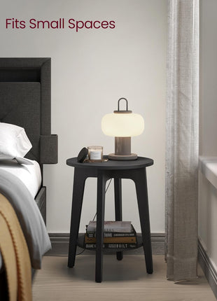 MAEZO Collection 2-Tier Round Side Table with Tapered Legs and Curved Transitions, Perfect for Small Spaces, Living Room, and Bedroom, Charcoal Gray ULET283T22
