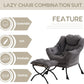 Lazy Chair with Ottoman, Modern Accent Leisure Upholstered Lazy Sofa Armchair, Contemporary Lounge Reading Chair with Armrests and a Side Pocket for Living Room, Bedroom & Small Space, Dark Grey