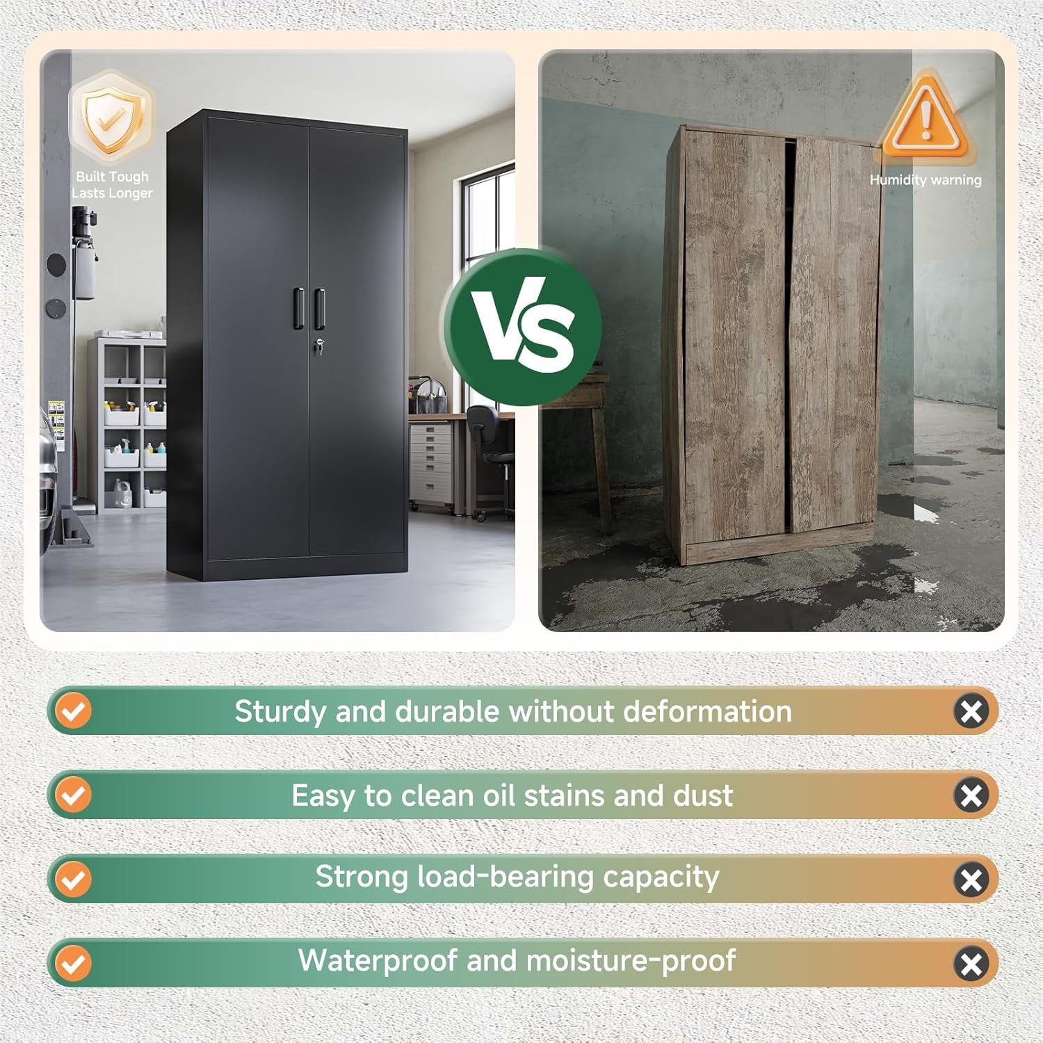 Metal Storage Cabinets with Lock Doors,Tall Locker Organizer Steel Garage Cabinets, 5 Adjustable Layers Shelves for Home, Office, Warehouse,Tool,Industrial(Black)