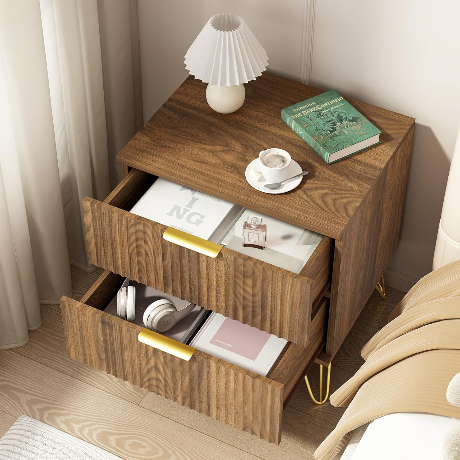 9 Drawer Dresser and Nightstand Sets for Bedroom, 3 Pcs Bedroom Set，Night Stand Set of 2 & 9 Drawer Dresser with Gold Handles, Modern Wood Chest of Drawers Storage Cabinet Set, Natural