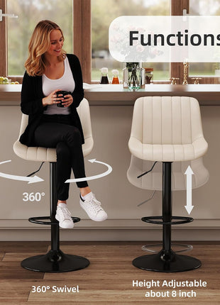 Set of 4 Adjustable Swivel Counter Height Bar Stools with Backrest, Armless PU Leather Kitchen Island Chairs in Beige