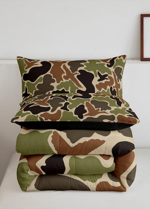 Duck Hunter Green Camouflage Twin Comforter Set for Boys and Teens - Breathable Camo Army Bedding Quilt Set for Room Decor