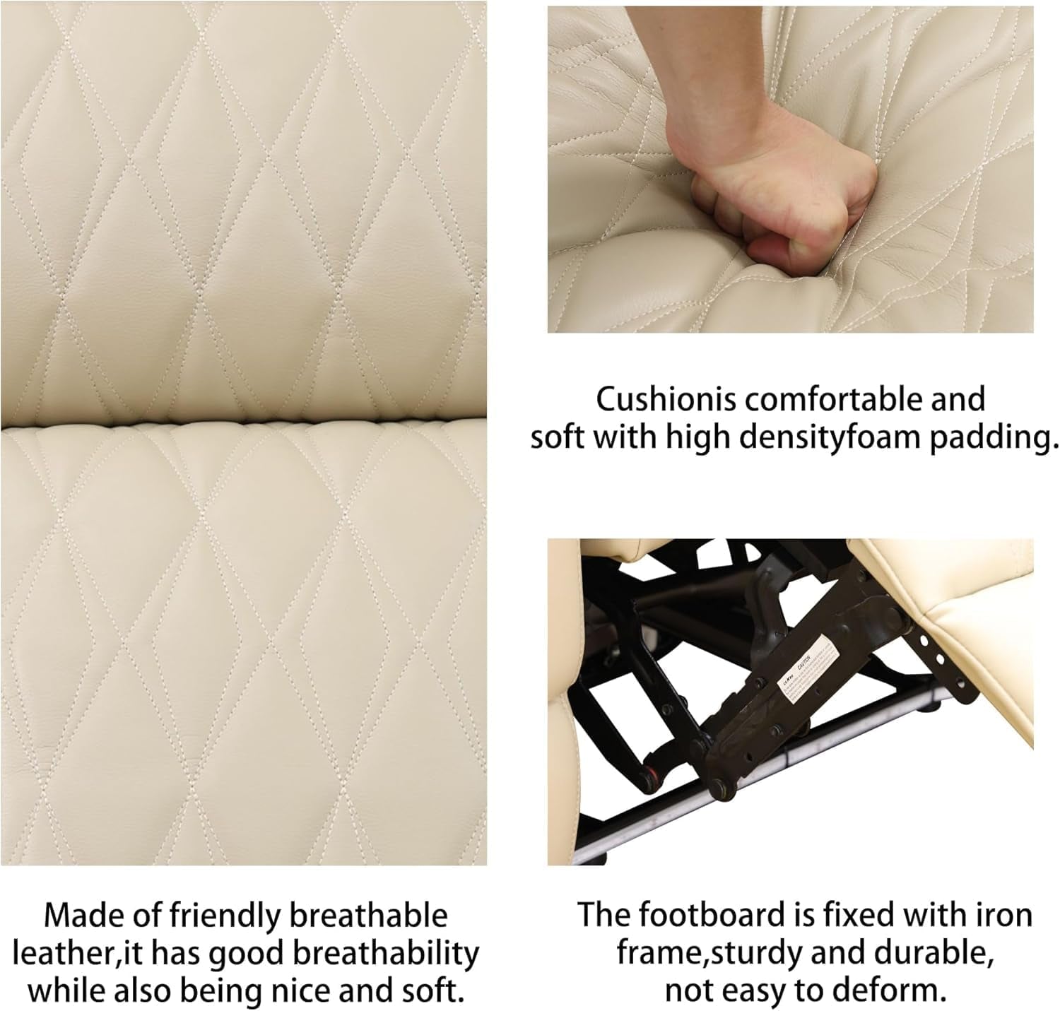 Leather Power Recliner Sofa Set with LED, Living Room Furniture Set, Leather Sofa Set with USB Port Storage Console Cup Holder for Office Living Room Home (Khaki)