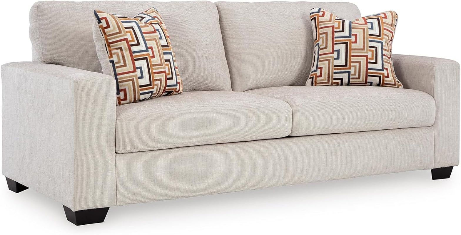 Aviemore Coastal Sofa Sleeper with Bi-Fold Memory Foam Mattress and 2 Accent Pillows, Queen, Beige