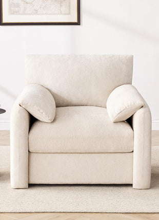 Chenille Oversized Accent Armchair - 38.6" Wide Modern Lounge Chair for Living Room and Bedroom, Upholstered Mid-Century Reading Chair in Beige