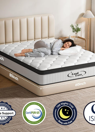 Queen Size 12-Inch Medium Firm Hybrid Mattress - Memory Foam with Individually Wrapped Pocket Springs for Pain Relief, Motion Isolation, and Edge Support (80x60x12)